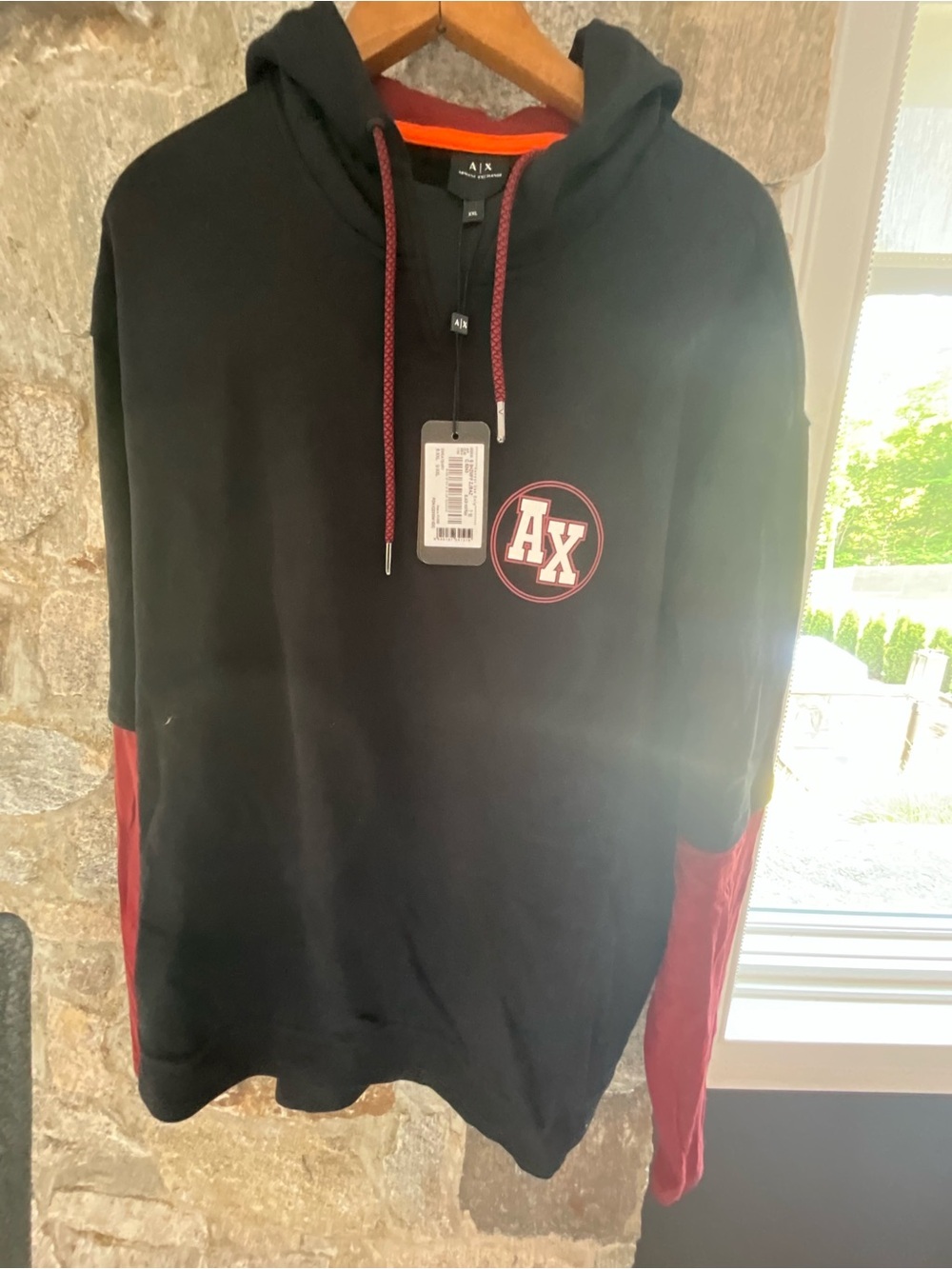 A|X Armani Exchange Black Hoodie with Red Accents